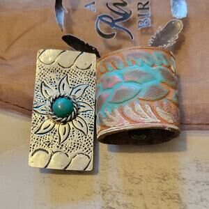 Western Southwestern Hat Hugger Wild Rag Slide Rectangle Flower Etched Concho